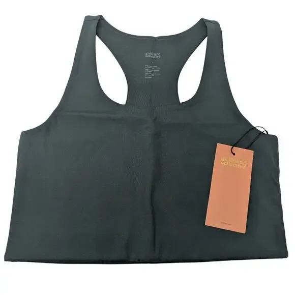 Girlfriend Collective Paloma Sports Bra Hunter Green Large NWT - Picture 2 of 4